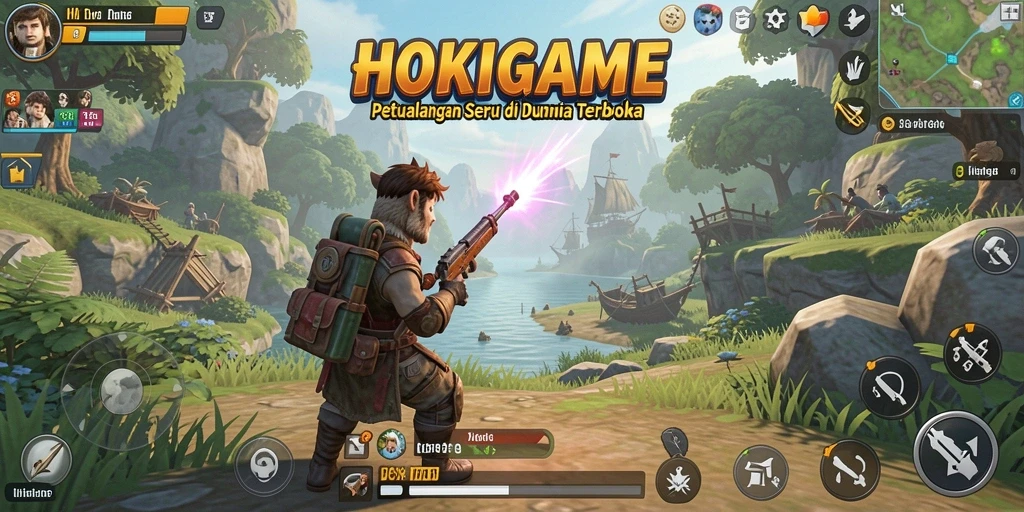 Tampilan gameplay HOKIGAME di dunia terbuka yang memukau.
