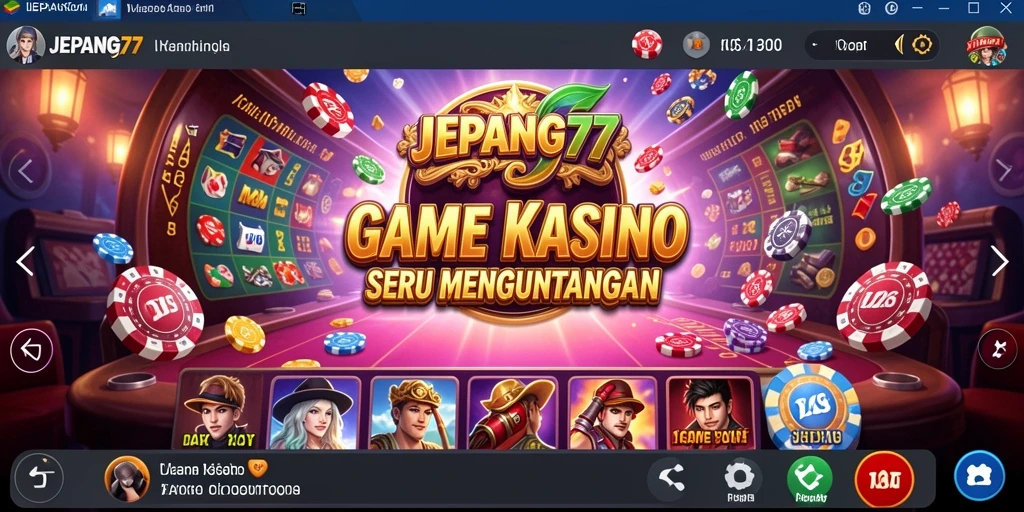Screenshot utama gameplay JEPANG77 yang menampilkan suasana kasino yang meriah.