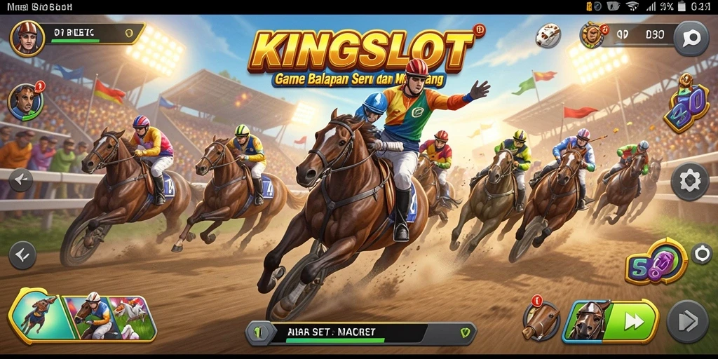 Tangkapan layar gameplay KINGSLOT menampilkan aksi balapan yang intens dan kendaraan cepat.