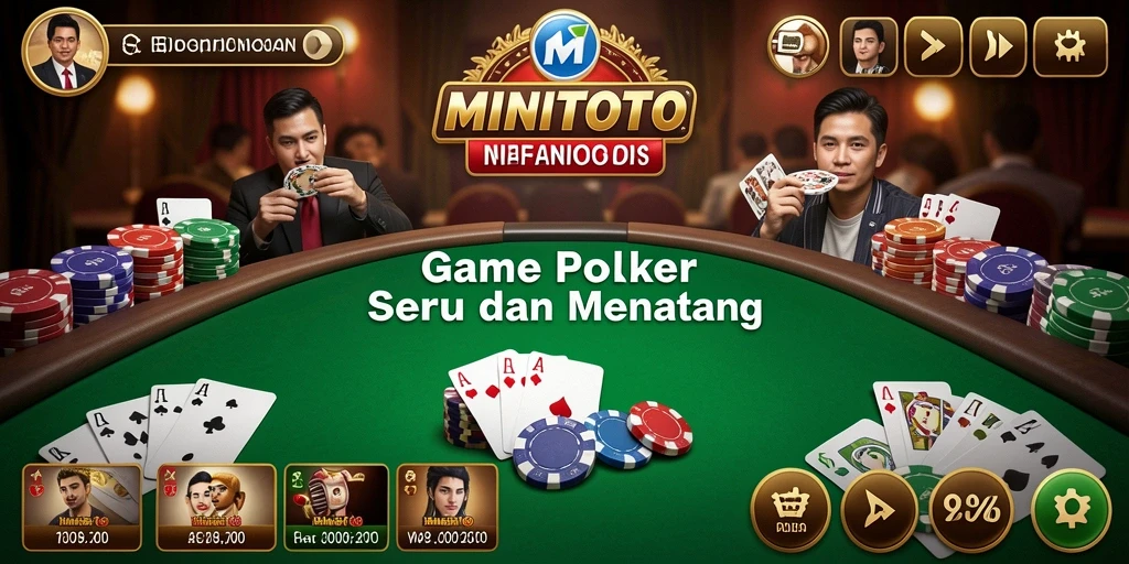 Tampilan gameplay seru di MINITOTO dengan suasana poker yang mendebarkan.