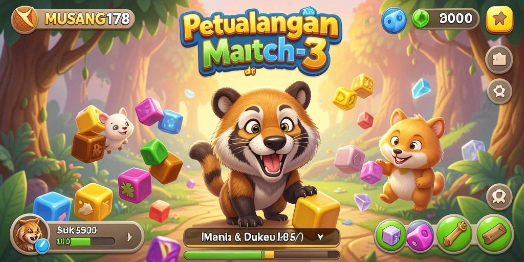 Tampilan menarik dari gameplay seru Match-3 MUSANG178.
