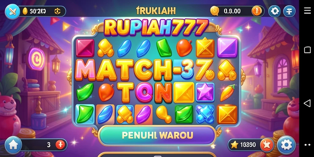 Screenshot RUPIAH777 menampilkan gameplay Match-3 yang seru.